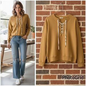 Aerie Mustard Lace-Up Long Sleeve Pullover Sweatshirt Women’s Small